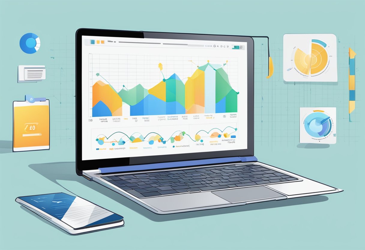 A laptop displaying "Milesforopinions Review" with a graph showing increasing earnings