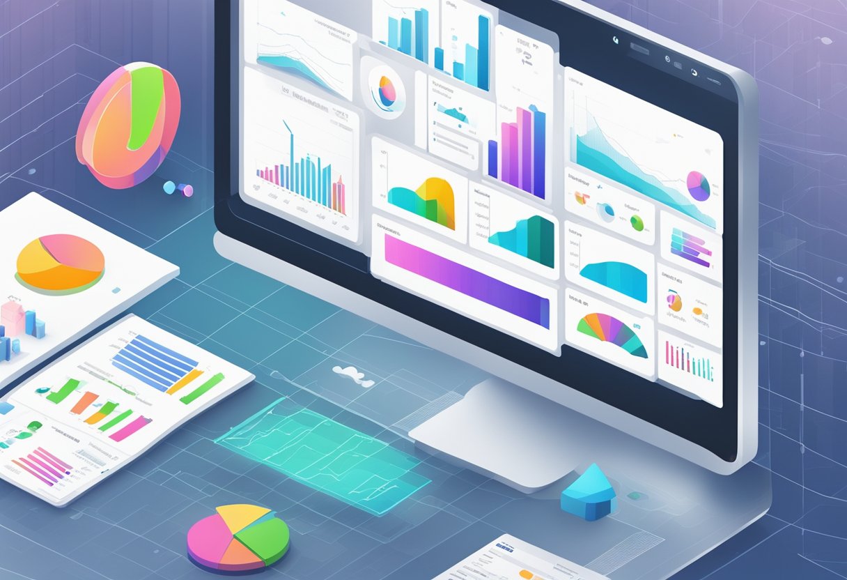 A computer screen displaying Pathmatics data insights with a transparent overlay, revealing marketing metrics and trends