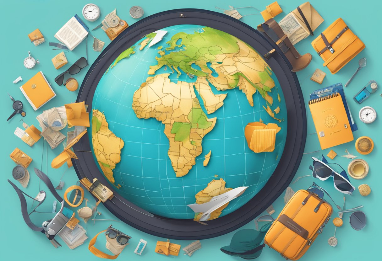 A vibrant globe surrounded by travel accessories, with the InteleTravel logo prominently displayed. The scene exudes a sense of adventure and exploration