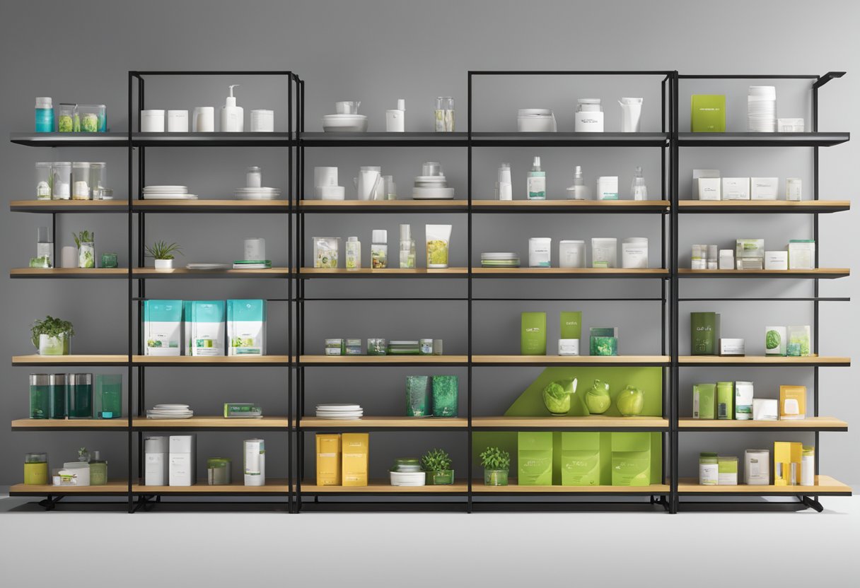 A lineup of Myview products displayed on a sleek, modern shelf. The products are neatly arranged and well-lit, showcasing their design and features