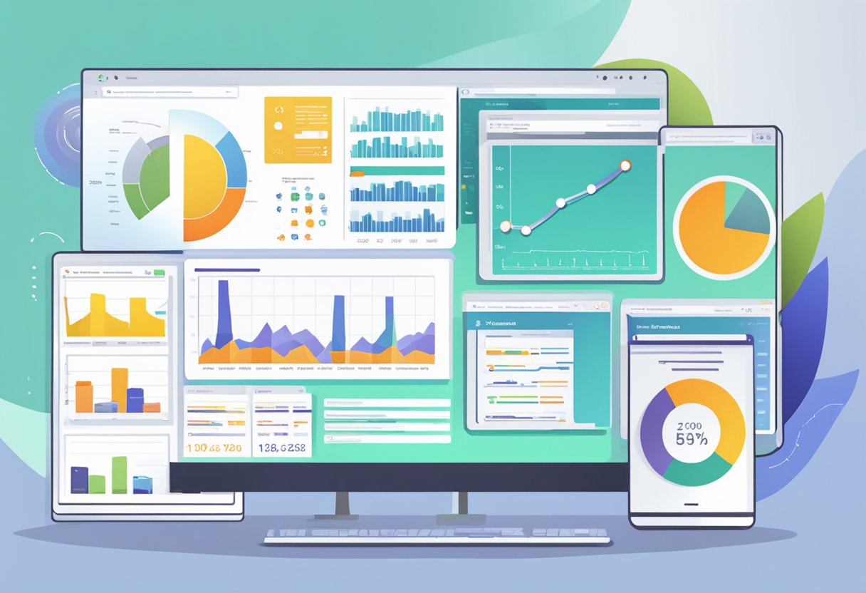 A computer screen displaying EcomHunt's marketing and sales optimization tools with graphs and charts