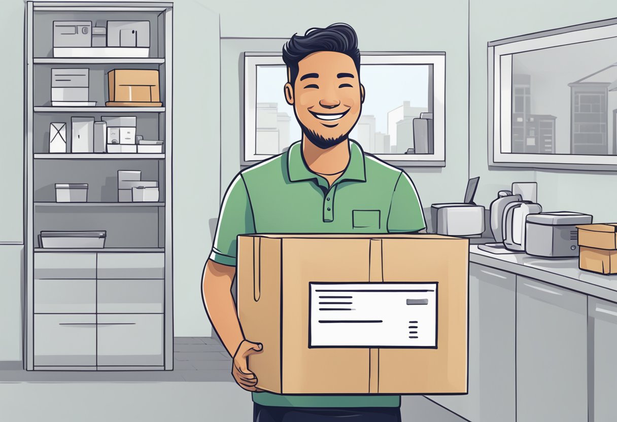 A person receiving a package from Zendrop, smiling with satisfaction