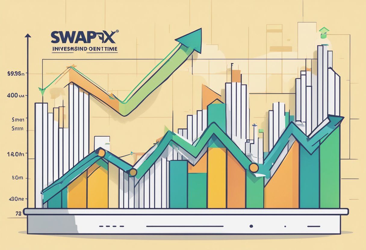 A graph showing increasing investment and return on investment over time, with the Swapnex logo in the background