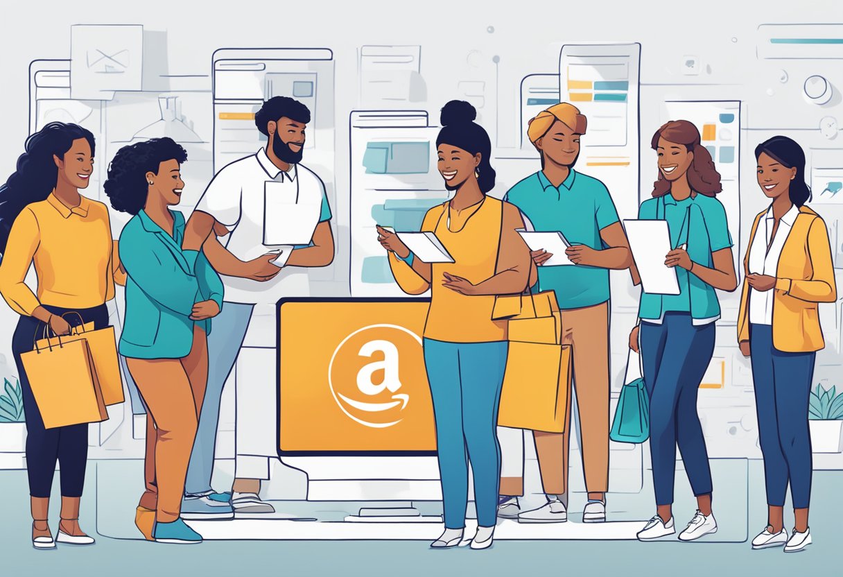 A diverse group of Amazon shoppers submit product feedback through surveys and share purchase history for rewards