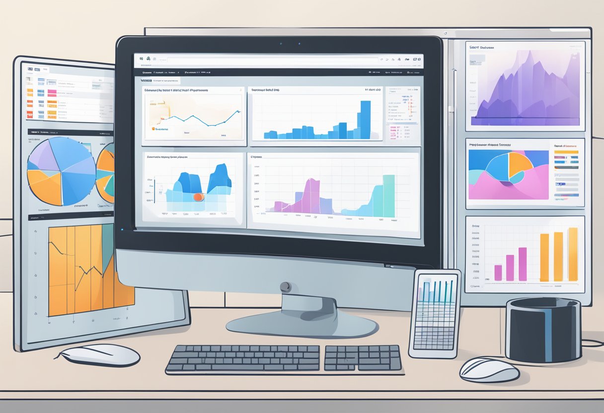 A computer screen displaying the WizeTrade platform with charts, graphs, and trade data. A mouse hovers over the interface, indicating user interaction