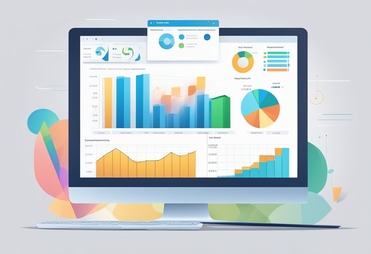 A computer screen displaying OSP metrics and charts with a lead generation funnel. Graphs show online sales data