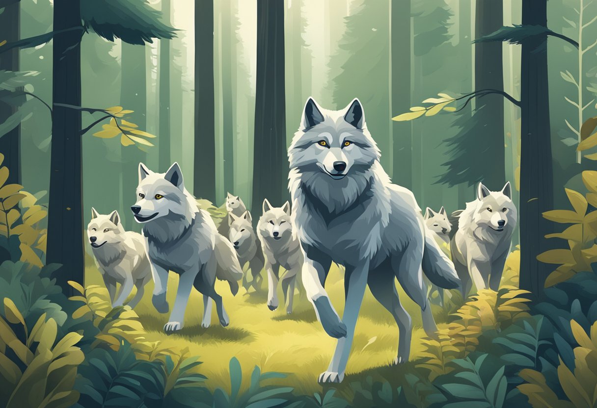 A wolf leading a pack of e-commerce businesses through a forest of growth and success