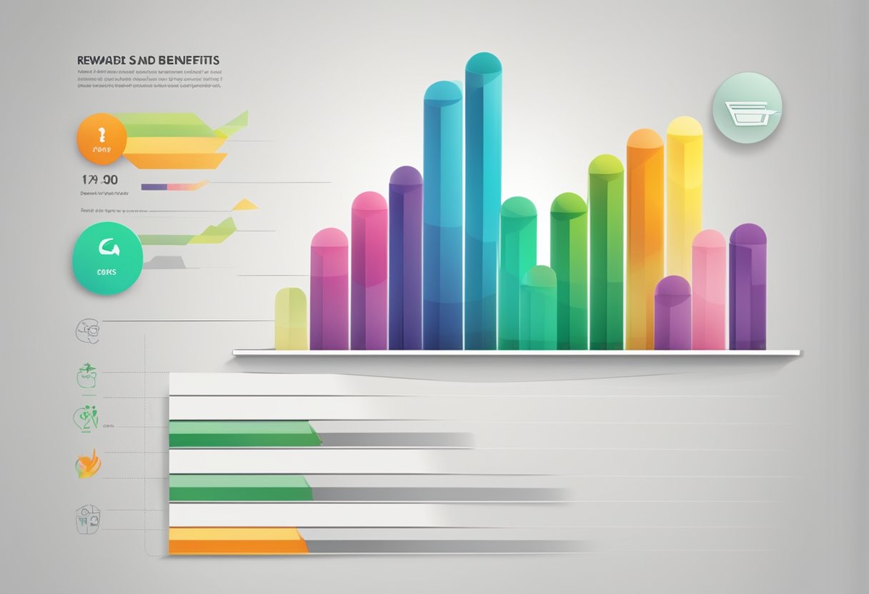 A colorful bar graph showing high levels and positive feedback for "Rewards and Benefits" in a Nielsen survey review