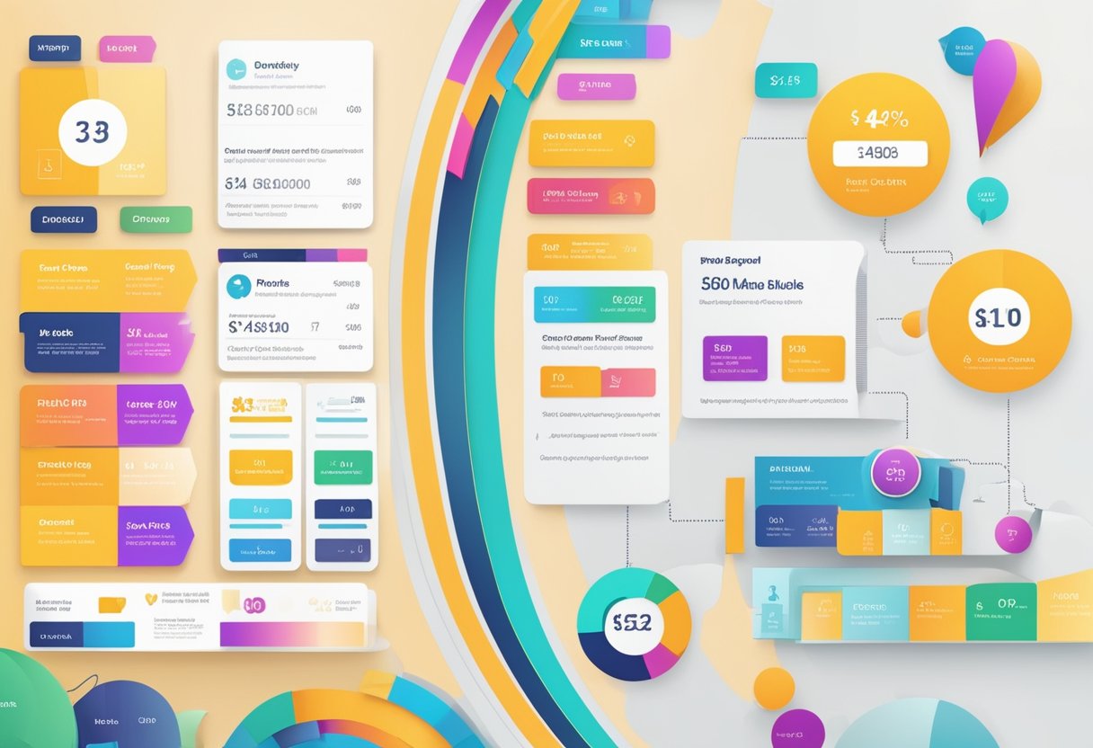 A colorful chart displaying pricing options, fees, and refund policies for Designcrowd. Clear labels and bold colors make the information easy to understand