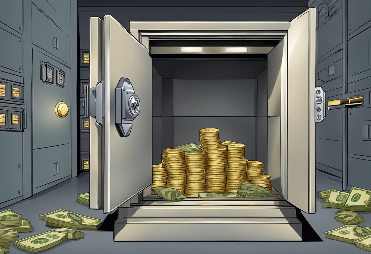 A secure vault with money being reviewed for risk management