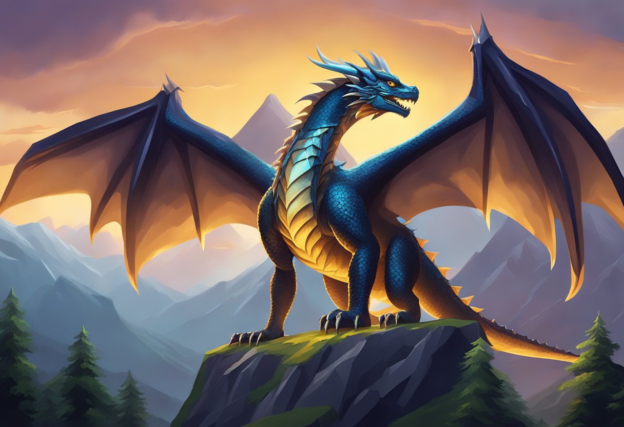 Winnerzilla's logo, a fierce dragon with glowing eyes, stands tall on a mountain peak. Its sharp claws and powerful wings exude strength and dominance