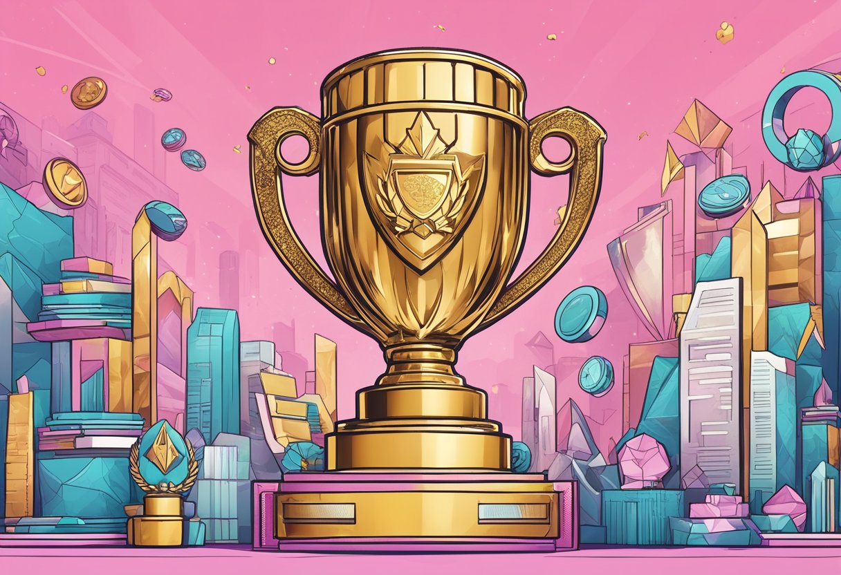 A trophy with a golden "Winnerzilla" plaque surrounded by various subscription options and pricing plans displayed on a vibrant, eye-catching background