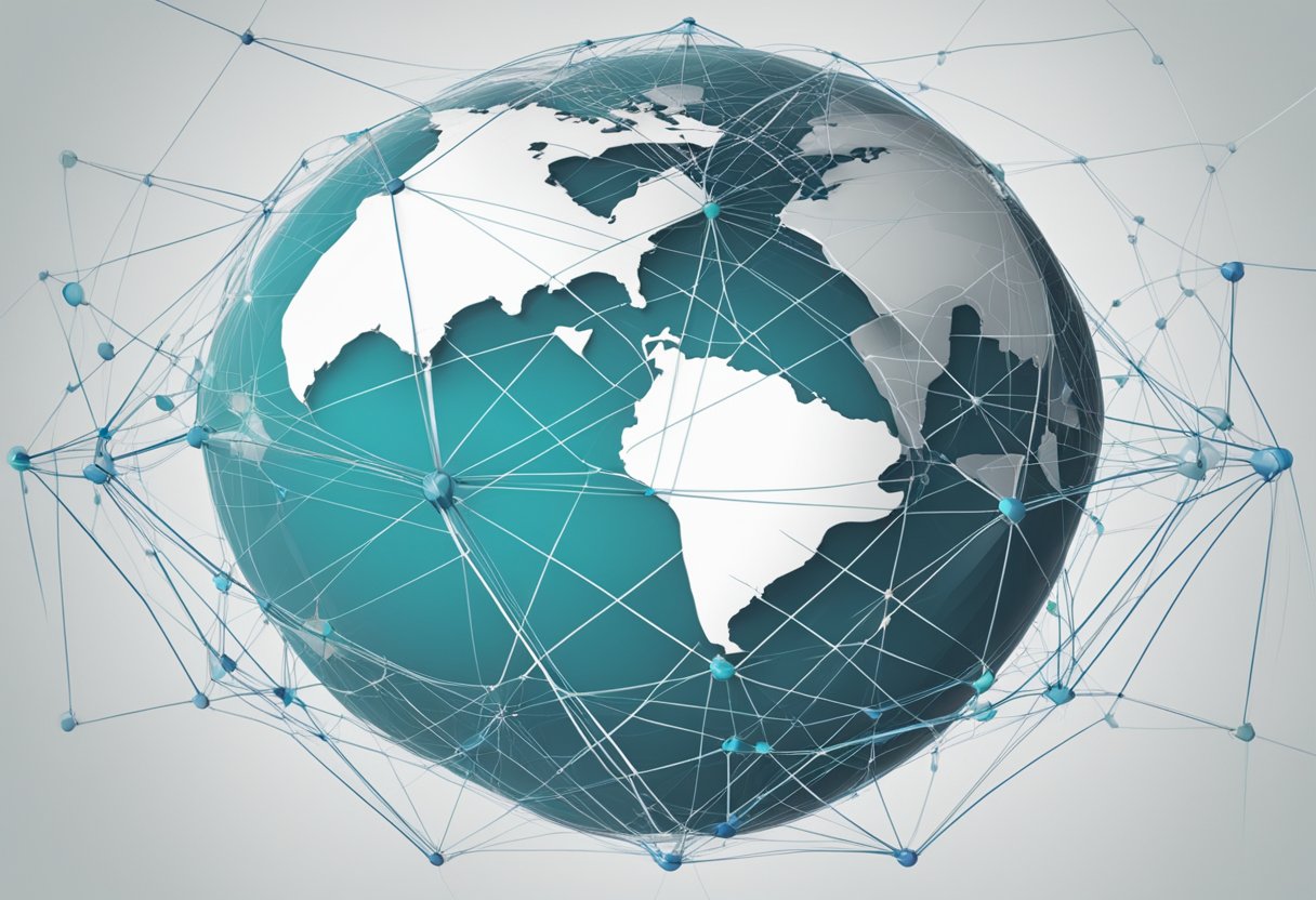 A globe surrounded by interconnected lines and nodes, representing a global network of products being analyzed and reviewed