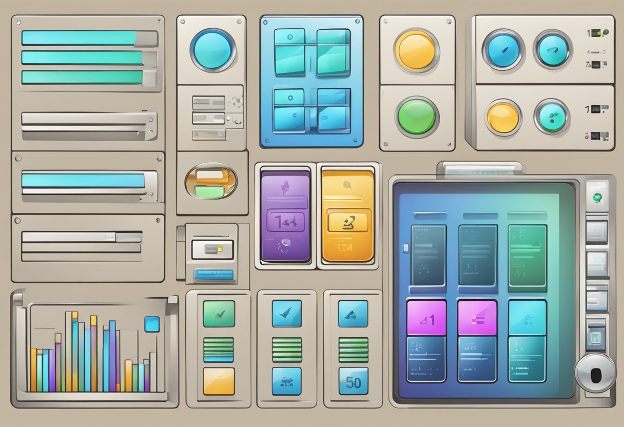 A panel with various sections and buttons, displaying data and information