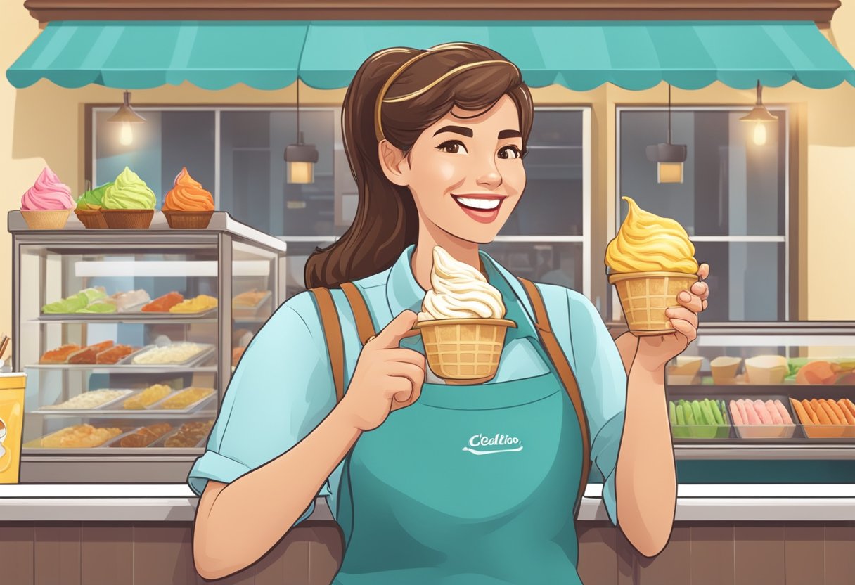 A smiling customer receives prompt support while enjoying a delicious gelato, creating a positive experience