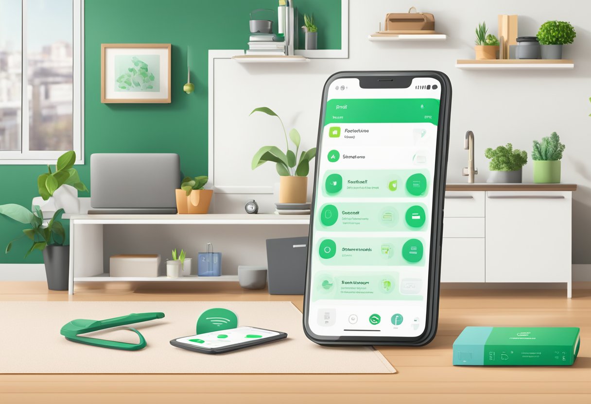 A smartphone with the TaskRabbit app open, showing various tasks available for hire, set against a backdrop of a modern and clean home interior